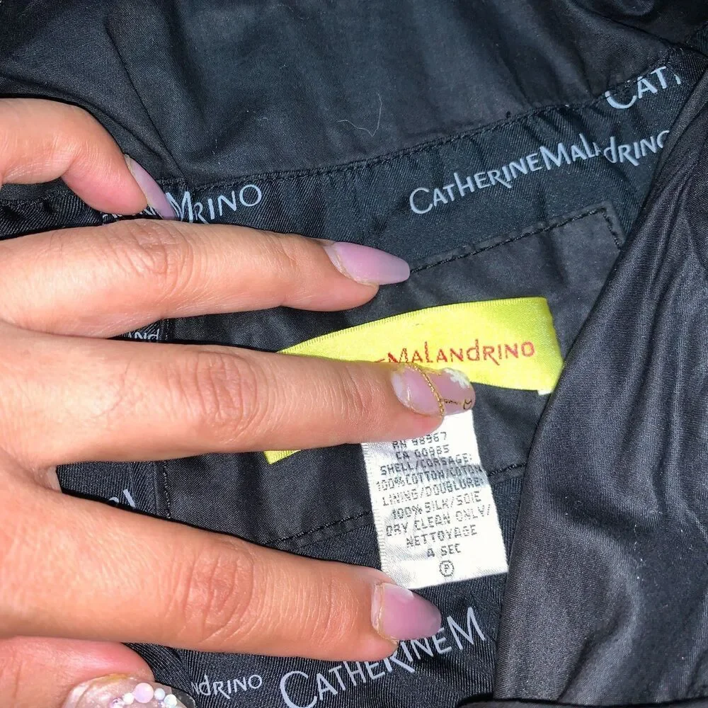 WOMEN'S Catherine Malandrino y2k black cotton and silk Trench coat pleatedSIZE P - Picture 10 of 10